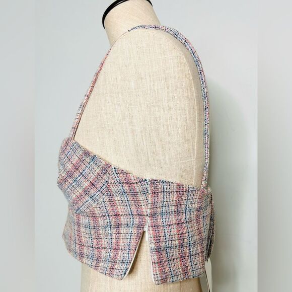 NEW Zara Tweed Boucle Knit Corset Crop Top Bralette Pink & Blue Metallic Medium - Picture 12 of 16